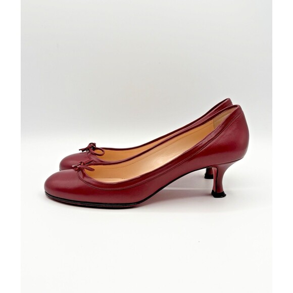 Christian Louboutin Red/Burgundy Ballet Style Kitten Heels Bow Accent Sz EU 37 7 - Picture 3 of 14